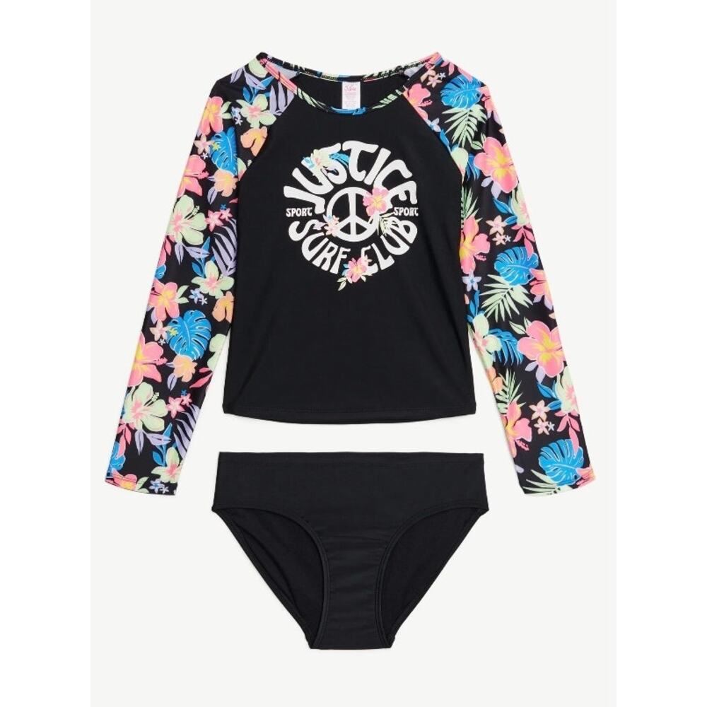 Justice Girls Long‎ Sleeve Rashguard Swim Top